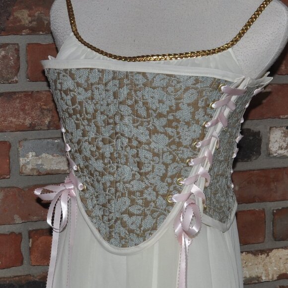 2 sided, Lace-up, Bustier Corset, Pink & Gold, Neutral Floral Tapestry Siez 6 S - Picture 8 of 12